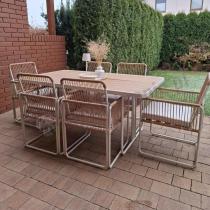 Aranżacja: Beżowy komplet mebli ogrodowych obiadowych dla 6 osób Kibi ze stołem 160x90cm