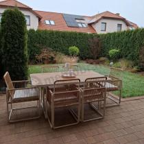 Aranżacja: Beżowy komplet mebli ogrodowych obiadowych dla 6 osób Kibi ze stołem 160x90cm