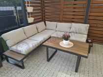 Aranżacja: Beżowy narożnik wypoczynkowy na taras 220x220cm Panaon - Light Beige Teak