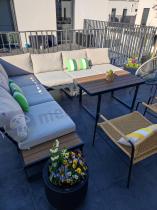 Aranżacja: Beżowy narożnik wypoczynkowy na taras Panaon Corner XL Light Beige Teak