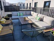 Aranżacja: Beżowy narożnik wypoczynkowy na taras Panaon Corner XL Light Beige Teak