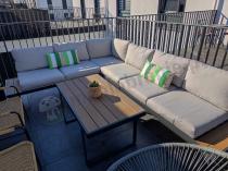 Aranżacja: Beżowy narożnik wypoczynkowy na taras Panaon Corner XL Light Beige Teak