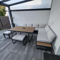 Aranżacja: Beżowy narożnik wypoczynkowy ze stołem obiadowym na taras Panaon Corner XL Light Beige Teak