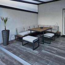 Aranżacja: Beżowy narożnik wypoczynkowy ze stołem obiadowym na taras Panaon Corner XL Light Beige Teak