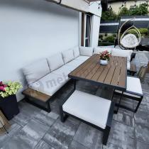 Aranżacja: Beżowy narożnik wypoczynkowy ze stołem obiadowym na taras Panaon Corner XL Light Beige Teak