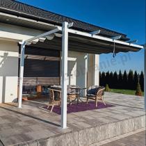 Aranżacja: Biała Aluminiowa pergola z zasłonami na taras Kirn 3x4 - Grey White