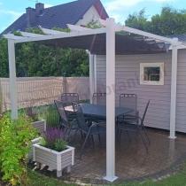 Aranżacja: Biała pergola na taras z materiałowym dachem Kirn 3x3 - Grey White