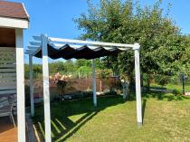 Aranżacja: Biała pergola na taras z materiałowym dachem Kirn 3x3 - Grey White