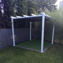 Aranżacja: Biała pergola na taras z zasłonami Kirn 3x3 - Grey White