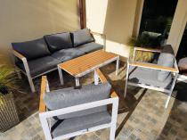 Aranżacja: Biały komplet aluminiowych mebli ogrodowych dla 5 osób z sofą 190cm Stine