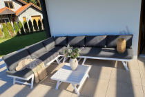 Aranżacja: Biały nowoczesny narożnik ogrodowy z leżakiem 255x195 cm Soletto XL