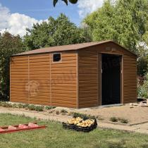 Aranżacja: Blaszak drewnopodobny brązowy Dummer 341x386x229cm – Wood