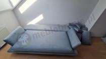 Aranżacja: Błękitna sofa kanapa rozkładana na drewnianych nóżkach Monte 242x110 cm Solar 70