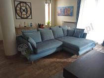Aranżacja: Błękitny narożnik Monte w stylu skandynawskim 283x181 cm prawostronny
