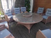 Aranżacja: Brązowe meble obiadowe na taras Laritto 8+1 okrągły stół - technorattan