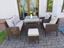 Aranżacja: Brązowe meble technorattanowe z wysokim stołem 120cm i sofą Torino Dining