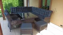 Aranżacja: Brązowy narożnik na taras Laritto Corner XL + 2x regulowany fotel i pufy - Dark Brown