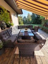 Aranżacja: Brązowy narożnik na taras Laritto Corner XL + 2x regulowany fotel i pufy - Dark Brown