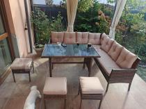 Aranżacja: Brązowy narożnik ogrodowy 190x190cm i pufy Torino Corner XL - Carmel