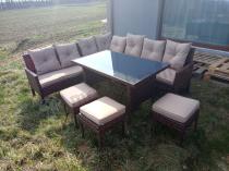 Aranżacja: Brązowy narożnik ogrodowy 190x190cm i pufy Torino Corner XL - Carmel