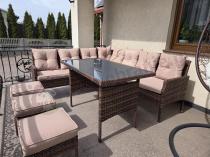 Aranżacja: Brązowy narożnik ogrodowy 190x190cm i pufy Torino Corner XL - Carmel