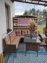 Aranżacja: Brązowy narożnik ogrodowy 190x190cm i pufy Torino Corner XL - Carmel