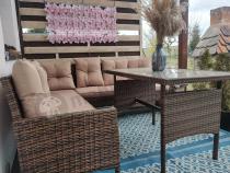 Aranżacja: Brązowy narożnik ogrodowy 190x190cm i pufy Torino Corner XL - Carmel