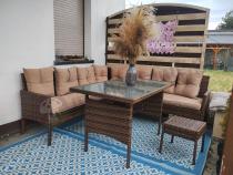 Aranżacja: Brązowy narożnik ogrodowy 190x190cm i pufy Torino Corner XL - Carmel