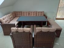 Aranżacja: Brązowy narożnik technorattanowy z fotelem i ławką Topiano Plus Carmel & Latte