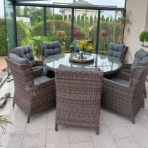 Aranżacja: Brązowy zestaw mebli obiadowych na taras Laritto 8+1 okrągły stół - technorattan