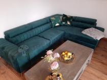 Aranżacja: Butelkowozielona rogówka z funkcją spania nowoczesna Laurence 275x205 cm prawostronny