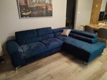 Aranżacja: Ciemnoniebieski narożnik nowoczesny z regulowanymi zagłówkami Laurence 275x205 cm prawostronny