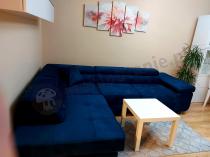 Aranżacja: Ciemnoniebieski narożnik welurowy z funkcją spania Anton lewy 275x202 cm Monolith 77