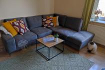 Aranżacja: Ciemnoszary narożnik Flavio Slim z funkcją spania 255x214cm prawy