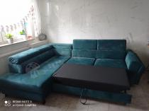 Aranżacja: Ciemnozielony narożnik welurowy do salonu Kairos 265x197 cm lewy
