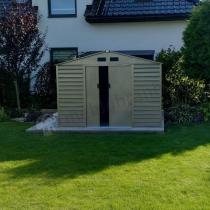 Aranżacja: Domek metalowy na narzędzia 277x319cm (8,2m2) Agger – Srebrny ciemny GA15