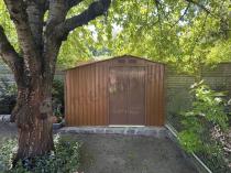 Aranżacja: Domek ogrodowy z wiatą na drewno Wipper 278x191cm (3,7m2) – Wood