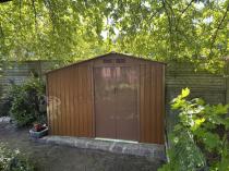 Aranżacja: Domek ogrodowy z wiatą na drewno Wipper 278x191cm (3,7m2) – Wood