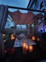 Aranżacja: Drewnopodobna pergola ogrodowa 3x4 Niro z zasłonami - Cream Wood