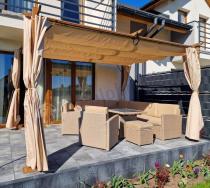 Aranżacja: Drewnopodobna pergola ogrodowa 3x4 Niro z zasłonami - Cream Wood