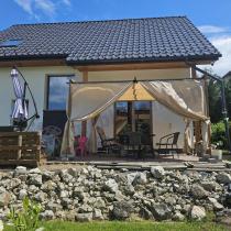 Aranżacja: Drewnopodobna pergola ogrodowa 3x4 Niro z zasłonami - Cream Wood