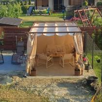 Aranżacja: Drewnopodobna pergola ogrodowa 3x4 Niro z zasłonami - Cream Wood