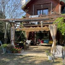 Aranżacja: Drewnopodobna pergola ogrodowa 4x4 Niro z zasłonami - Cream Wood