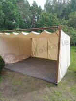 Aranżacja: Drewnopodobna pergola ogrodowa 4x4 Niro z zasłonami - Cream Wood