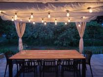 Aranżacja: Drewnopodobna pergola ogrodowa 4x4 Niro z zasłonami - Cream Wood