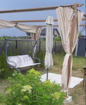 Aranżacja: Drewnopodobna pergola ogrodowa 4x4 Niro z zasłonami - Cream Wood
