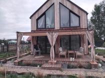 Aranżacja: Duża pergola ogrodowa 3x5,5 Niro Woodlook z zasłonami - Cream Wood