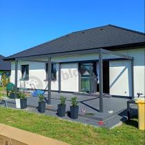 Aranżacja: Duża pergola ogrodowa metalowa 4x6 lamelowa Nefir 2.0 Antracyt + zasłony i moskitiera, Gartwerk