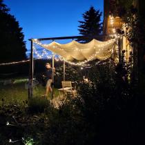 Aranżacja: Duża pergola ogrodowa z materiałowym dachem Niro 3x5,5 - Cream