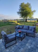 Aranżacja: Duża sofa ogrodowa modułowa ze stolikiem i fotelem Trapeno grafit